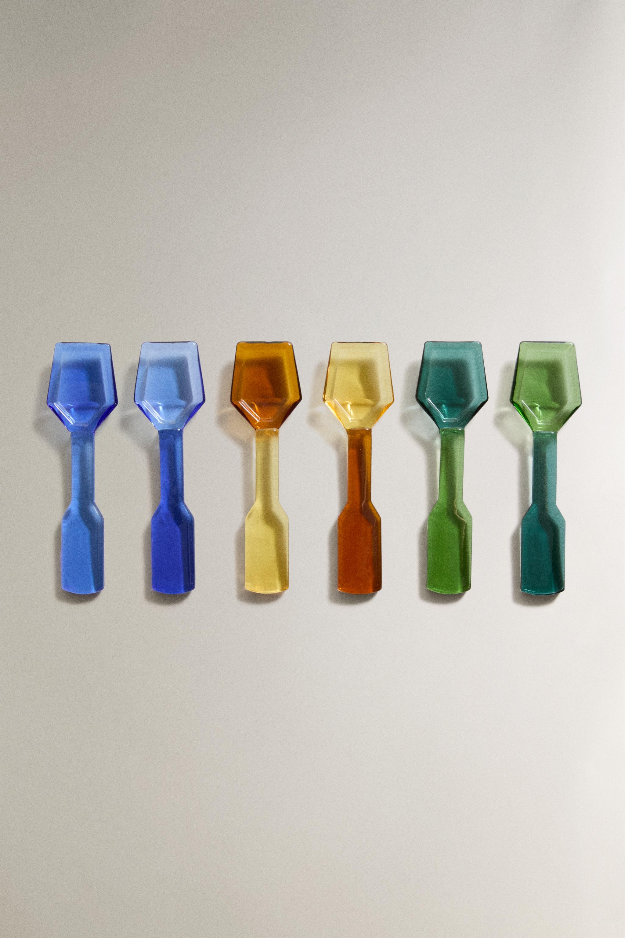 MULTICOLOURED BOROSILICATE GLASS ICE CREAM SPOON PACK (PACK OF 6)